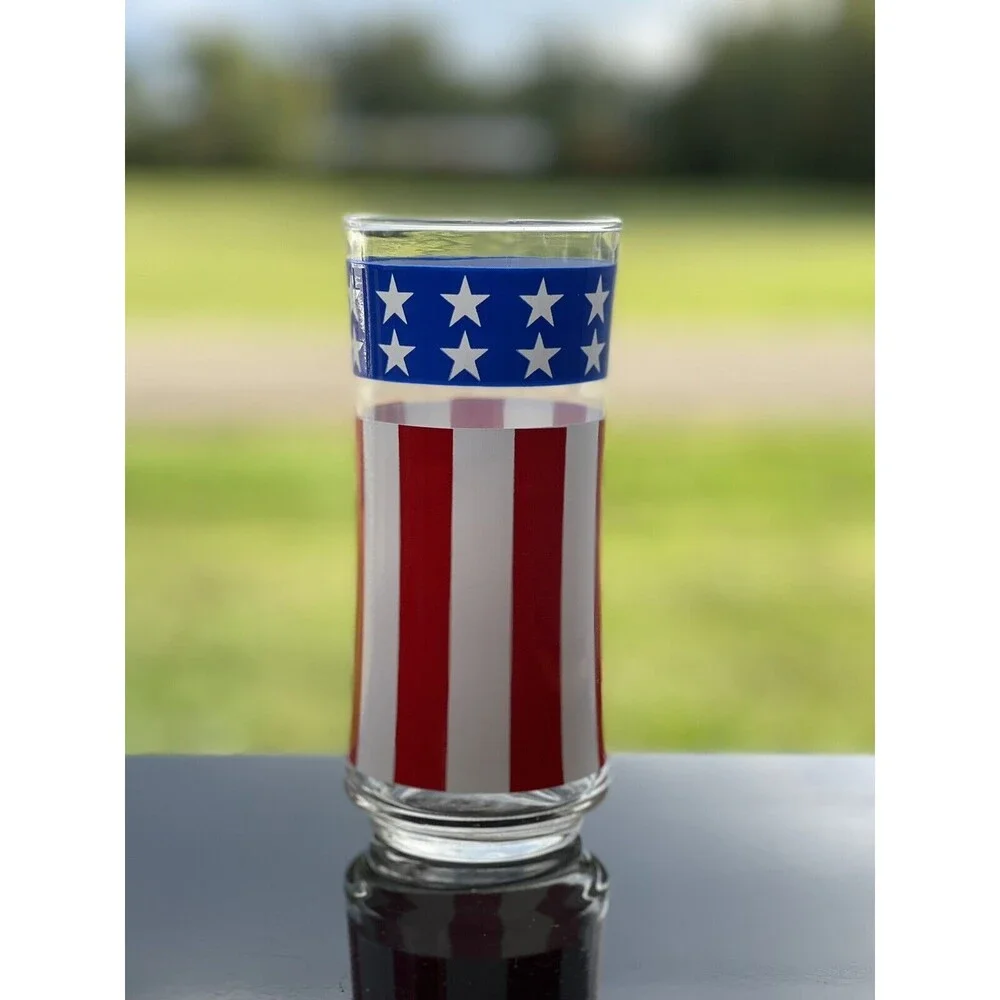 1 Vintage‎ Libbey American Flag Drinking Glass USA Stars And Stripes Patriotic